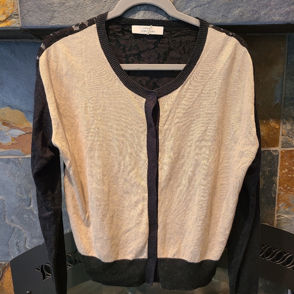 Robert Rodriquez Silk and Cashmere Lace back button up cardigan sweater Vogue M
